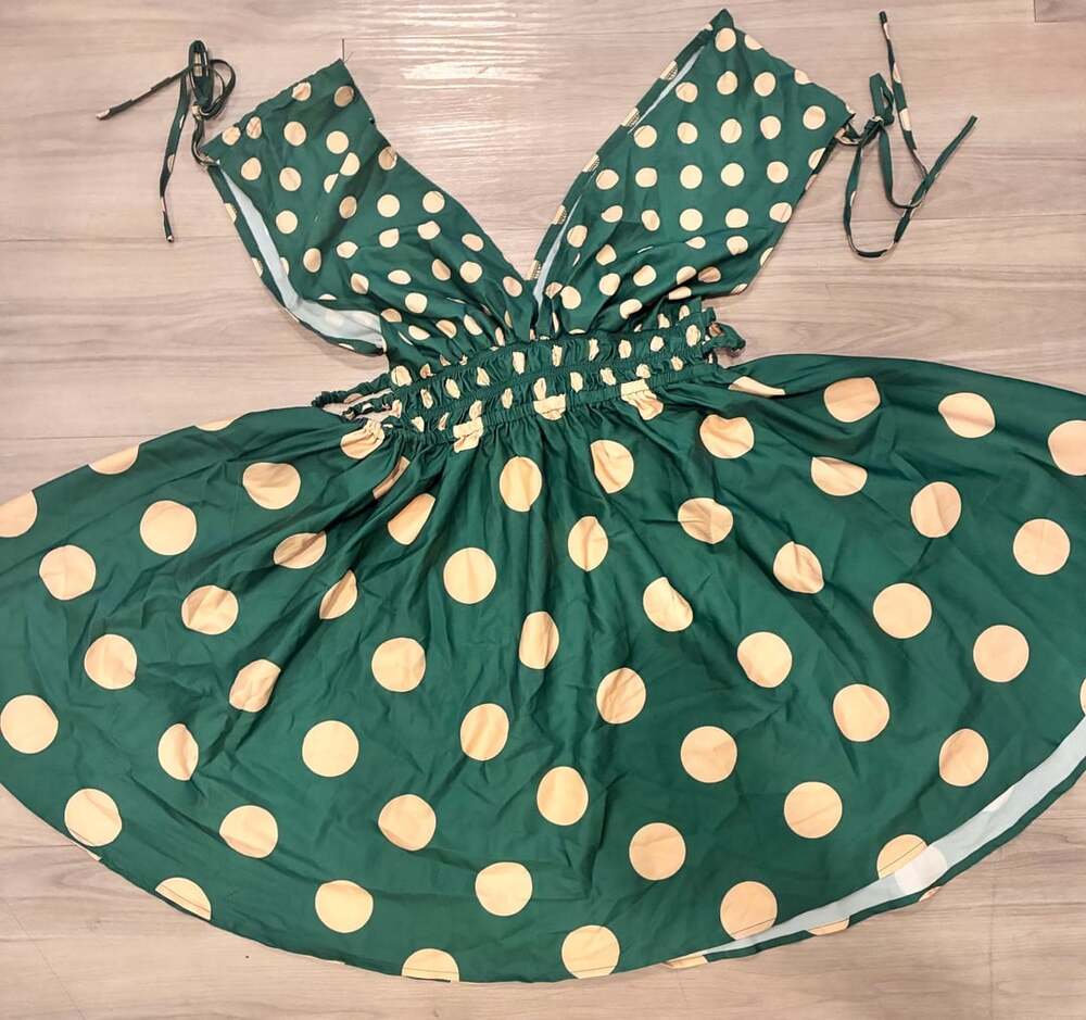 SHEIN Curve Green Polka Dot Plunge Neck Tie Back Dress 1XL
